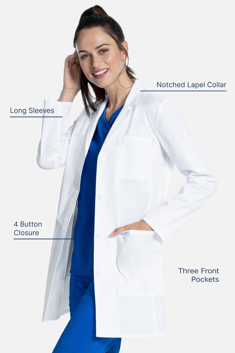 Cherokee Women's Lab Coat Modern Classic Fit 33" & 35" Doctors Coat with 3 Pockets CK452, L, White - Image 2